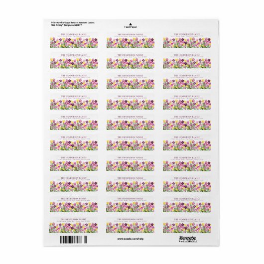 Tulip Flowers Retouradres Labels (Full Sheet)