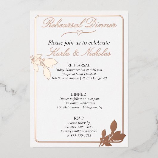 Tulip Flowers White Rehearsal Dinner Folie Uitnodiging (Voorkant)