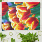 Tulip Foto: helder Oranje geel groen Theedoek (Gevouwen)