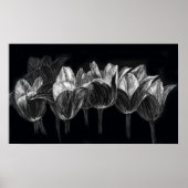 Tulip Garden Black White Scratchboard Art Poster (Voorkant)