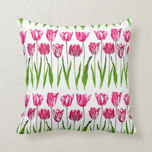 Tulip Garden Floral Print, Fuchsia Pink en Green Kussen