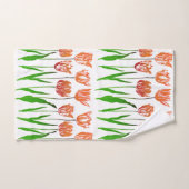 Tulip Garden Print in Coral Oranje en Green Bad Handdoek (Handdoek)
