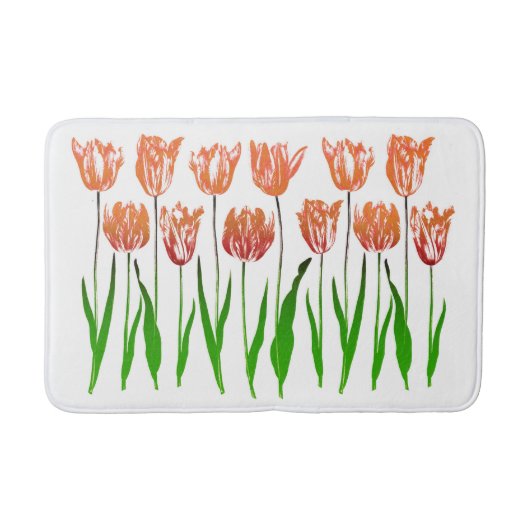 Tulip Garden Print in Coral Oranje en Green Badmat (Voorkant)