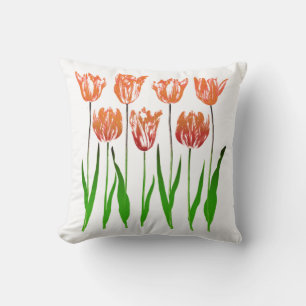 Tulip Garden Print in Coral Oranje en Green Kussen