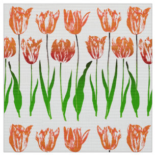 Tulip Garden Print in Coral Oranje en Green Stof