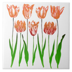 Tulip Garden Print in Coral Oranje en Green Tegeltje