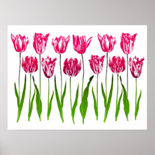 Tulip Garden Print in Fuchsia Pink en Green
