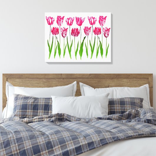 Tulip Garden Print in Fuchsia Pink en Green (Insitu (Slaapkamer))