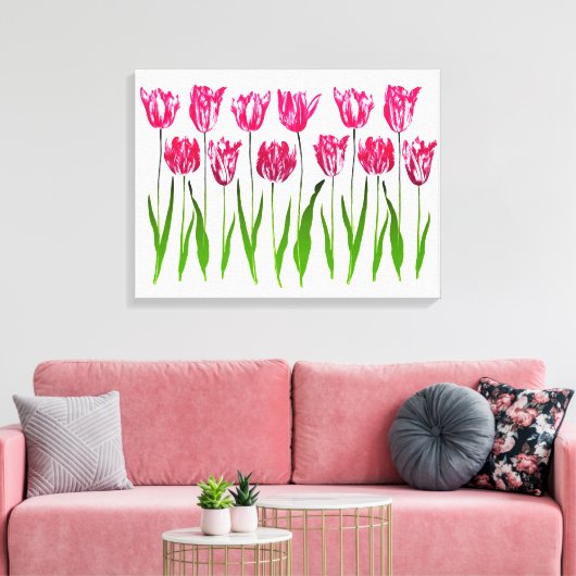 Tulip Garden Print in Fuchsia Pink en Green (Insitu (Woonkamer))