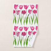 Tulip Garden Print in Fuchsia Pink en Green  Bad Handdoek (Handdoek)