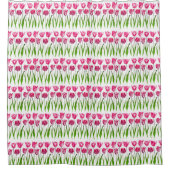 Tulip Garden Print in Fuchsia Pink en Green Douchegordijn (Voorkant)