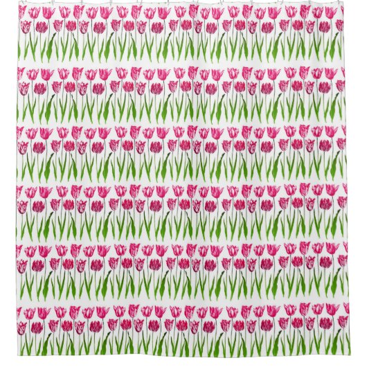 Tulip Garden Print in Fuchsia Pink en Green Douchegordijn (Voorkant)