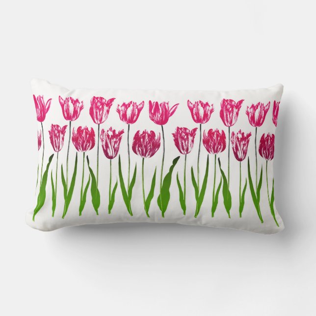 Tulip Garden Print in Fuchsia Pink en Green Lumba Kussen (Voorkant)