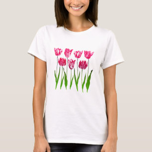 Tulip Garden Print in Fuchsia Pink en Green T-shirt