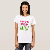 Tulip Garden Print in Fuchsia Pink en Green T-shirt (Voorkant volledig)