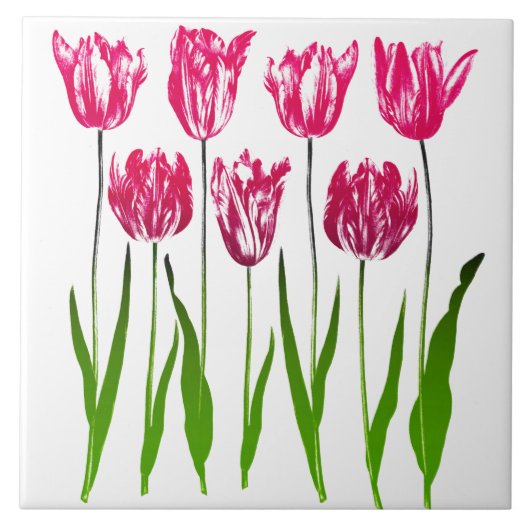 Tulip Garden Print in Fuchsia Pink en Green Tegeltje (Voorkant)