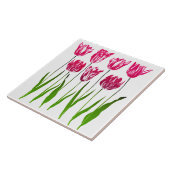 Tulip Garden Print in Fuchsia Pink en Green Tegeltje (Zijkant)