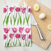 Tulip Garden Print in Fuchsia Pink en Green Theedoek (Quarter Fold)