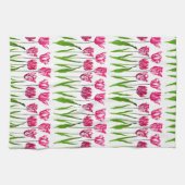 Tulip Garden Print in Fuchsia Pink en Green Theedoek (Horizontaal)