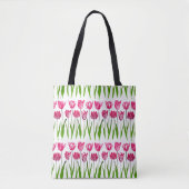 Tulip Garden Print in Fuchsia Pink en Green Tote Bag (Voorkant)