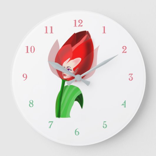Tulip Girl Clock - Aangepaste kleuren Grote Klok (Voorkant)