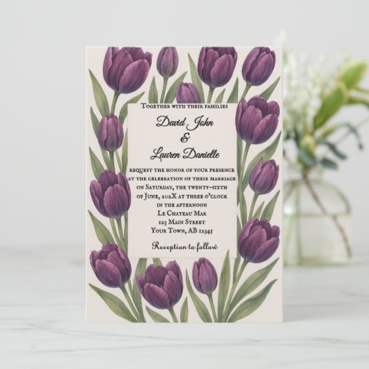 Tulip Heirloom foto bruiloft uitnodiging (Staand voorkant)