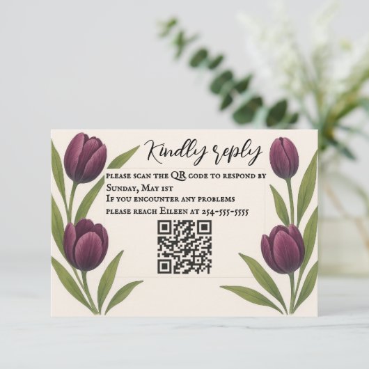 Tulip Heirloom QR Code RSVP Card (Staand voorkant)