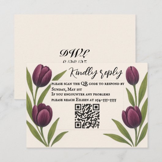 Tulip Heirloom QR Code RSVP Card Kaartje (Voorkant / Achterkant)