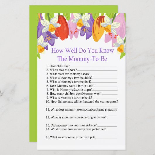 Tulip Hoe goed ken je het baby shower spel? (Voorkant / Achterkant)