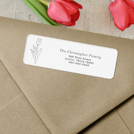 Tulip Line Art retour adreslabel Etiket