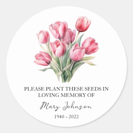 Tulip Memorial Funeral Seed Packet Ronde Sticker (Voorkant)