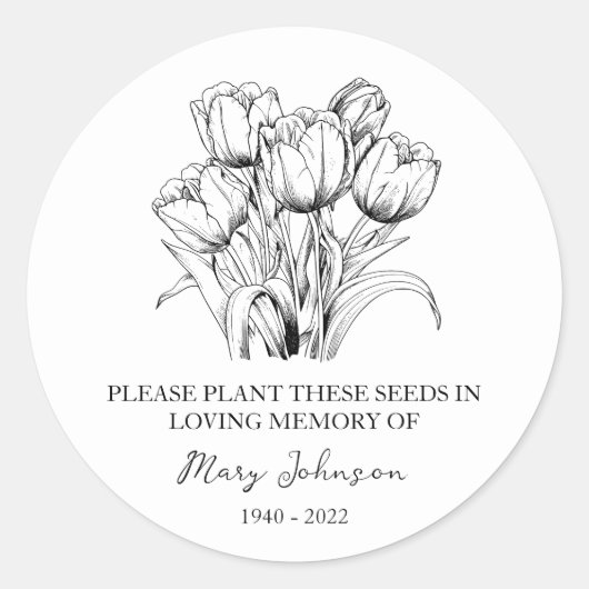 Tulip Memorial Funeral Seed Packet Ronde Sticker (Voorkant)