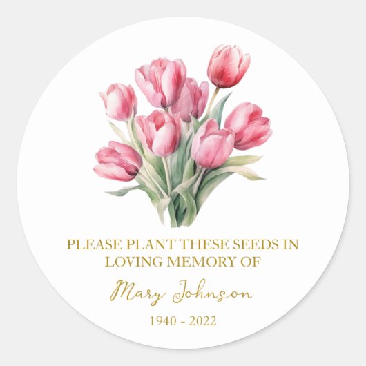 Tulip Memorial Funeral Seed Packet Ronde Sticker (Voorkant)