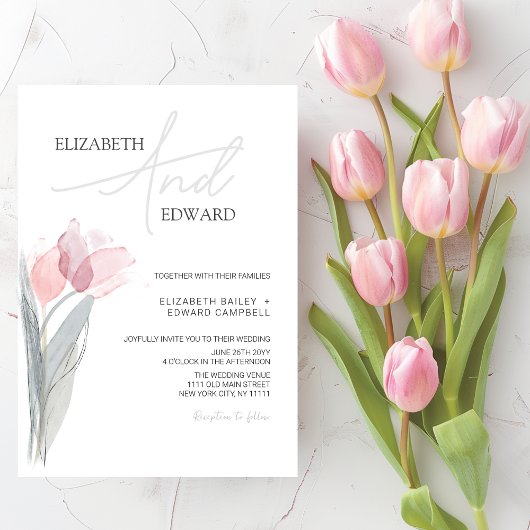 Tulip Modern Minimalist Elegant Typography Wedding Kaart