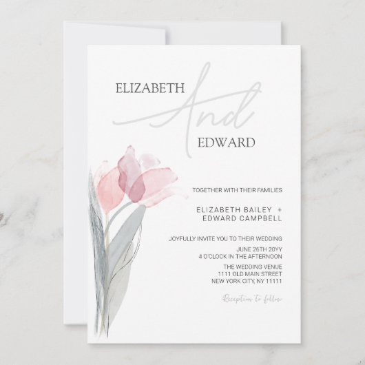 Tulip Modern Minimalist Elegant Typography Wedding Kaart (Voorkant)