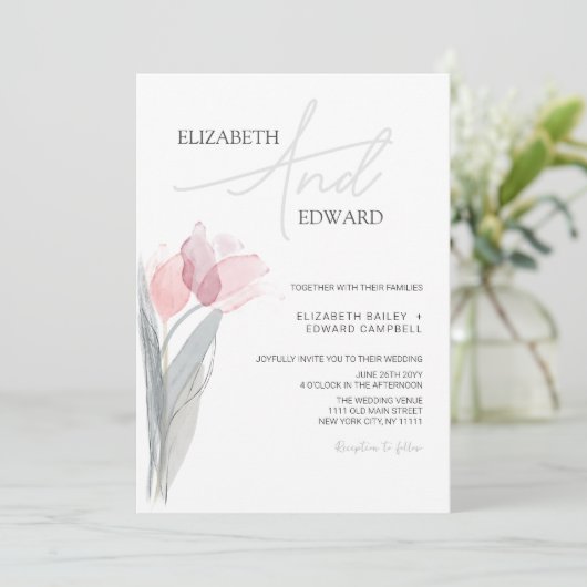 Tulip Modern Minimalist Elegant Typography Wedding Kaart (Staand voorkant)