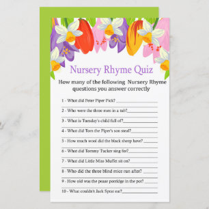 Tulip Nursery Rhyme Quiz baby shower game
