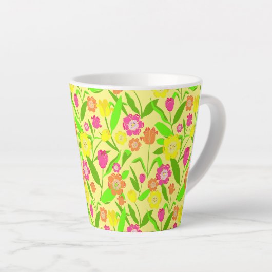 Tulip Pattered Lemon Yellow Spring Flowers Latte Mok (Rechterhoek)