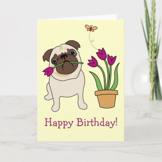Tulip Pug- en vlinderKaarten Kaart (Voorkant)