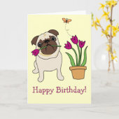 Tulip Pug- en vlinderKaarten Kaart (Gele Bloem)