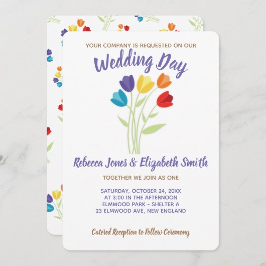 Tulip Rainbow Lesbian Gay Wedding Invitation Kaart (Voorkant / Achterkant)