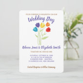 Tulip Rainbow Lesbian Gay Wedding Invitation Kaart (Staand voorkant)