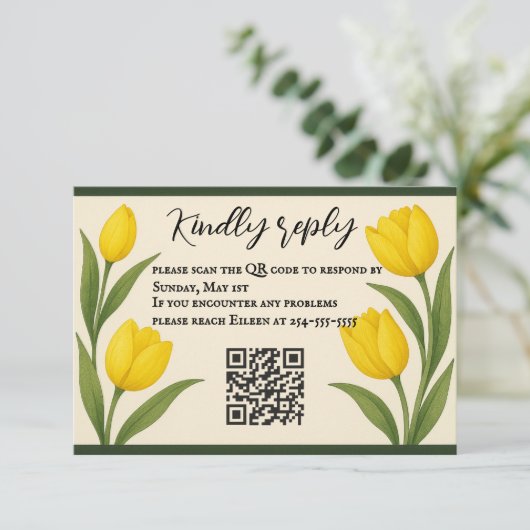 Tulip Reverie QR Code RSVP Card (Staand voorkant)