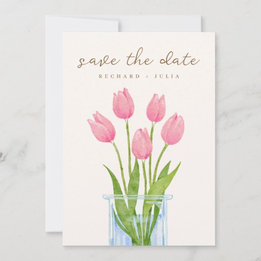 TULIP Save The Date Uitnodiging / Waterverf Bloeme (Achterkant)