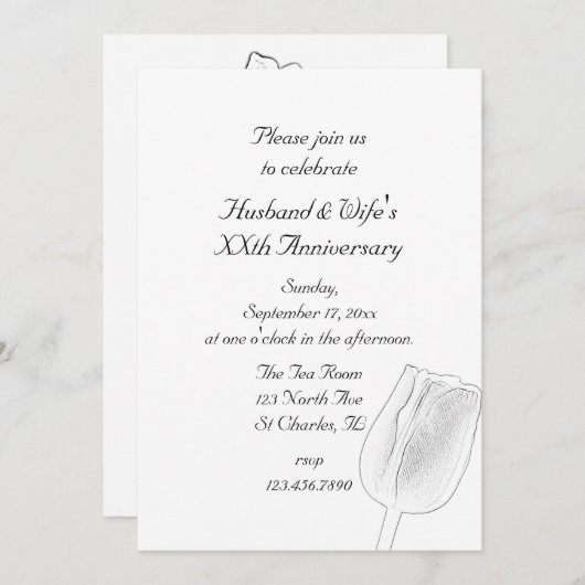 Tulip Schets Huwelijksjubileum Feest Uitnodiging (Voorkant / Achterkant)