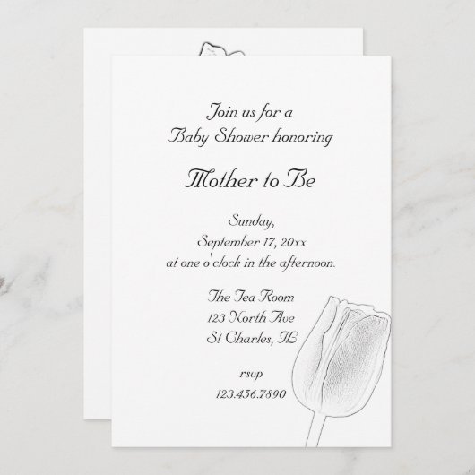 Tulip Sketch Spring Baby shower Kaart (Voorkant / Achterkant)