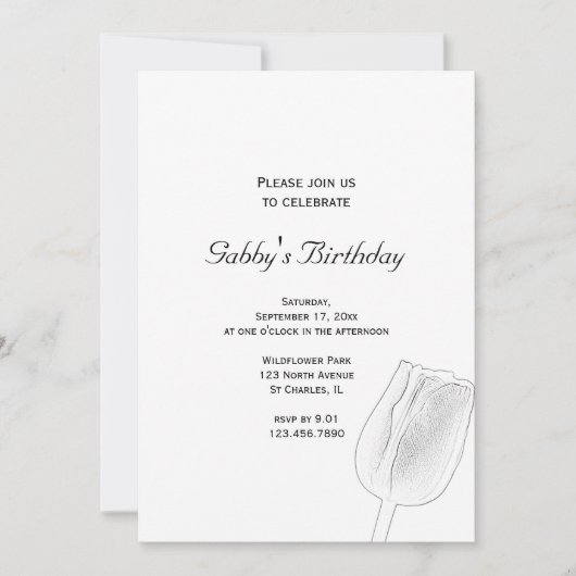 Tulip Sketch Spring Birthday Party Kaart (Voorkant)