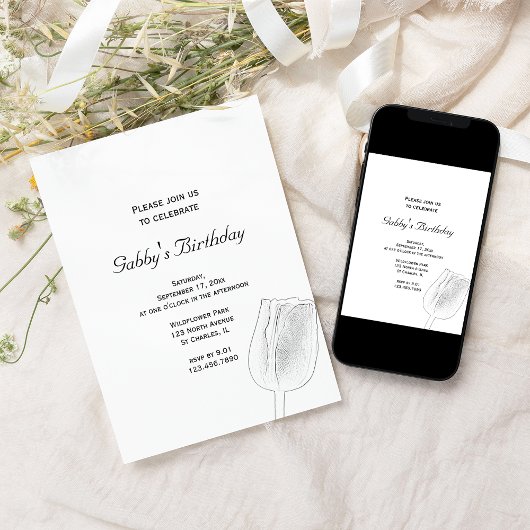 Tulip Sketch Spring Birthday Party Kaart