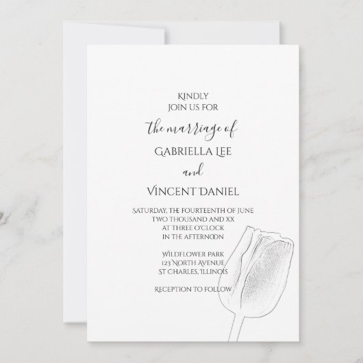 Tulip Sketch Spring Wedding Kaart (Voorkant)