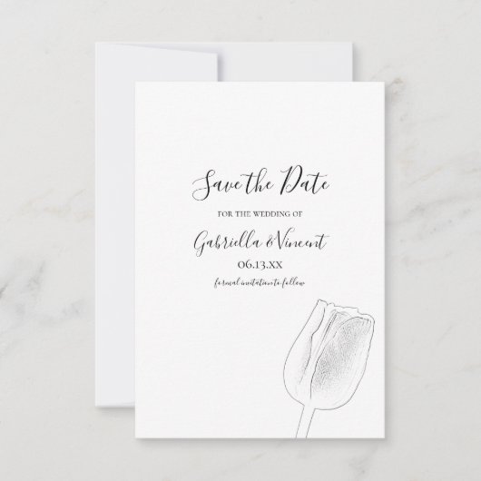 Tulip Sketch Spring Wedding Save the Date (Voorkant)